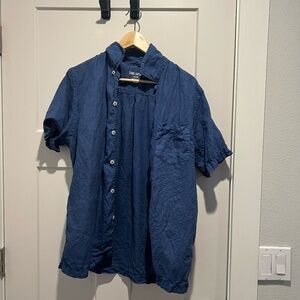 Todd Snyder Linen Blue Short Sleeve Button Down Shirt Small S